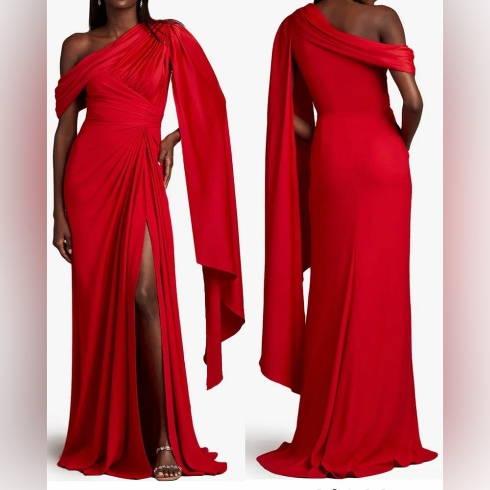 NWOT Tadashi Shoji Ember One-Shoulder Draped Gown lava red Sz 6